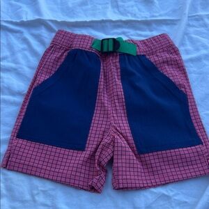 Hanna Andersson Coloblock Red and Navy Camp Grid Shorts::NWT::2T
